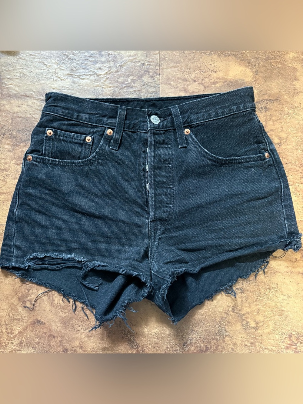 Levi’s High-Rise Black Denim Cutoff Shorts